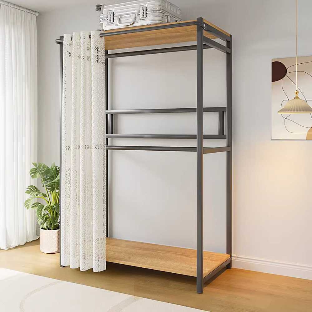 드레스룸 행거 걸이 옷가게 원룸가구 침실 튼튼한 80x45x200cm / 커튼 / 블랙 - 상품 이미지