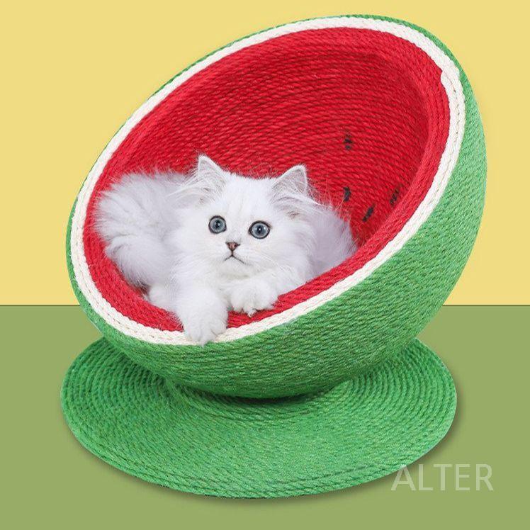 고양이 원형 수박 숨숨집 스크래쳐 반려묘 보드 스크래칭 모양 대형 고양이 침대 - 상세 이미지 4