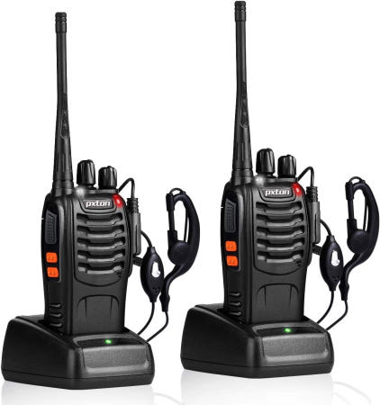 [해외]Pxton Walkie Talkies 충전식 장거리 무선 이어피스 양방향 UHF 핸드헬드 트랜시버 Walky Talky 플래시라이트 리튬 이온 배터리 및 충전기 (2 팩 )