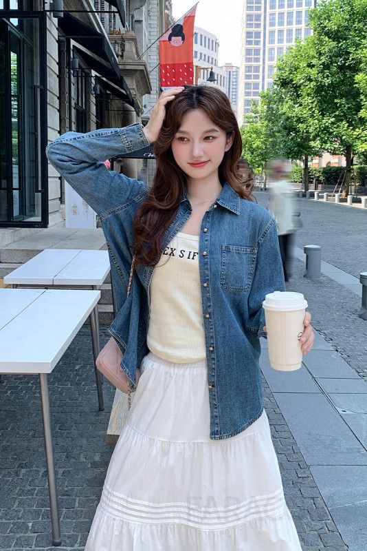 여성 데일리 캐주얼 슬림핏 트라이아세테이트 베이직 카라 롱슬리브 셔츠 남방 루즈핏 아우터 간절기 코디용 상의 이미지 6