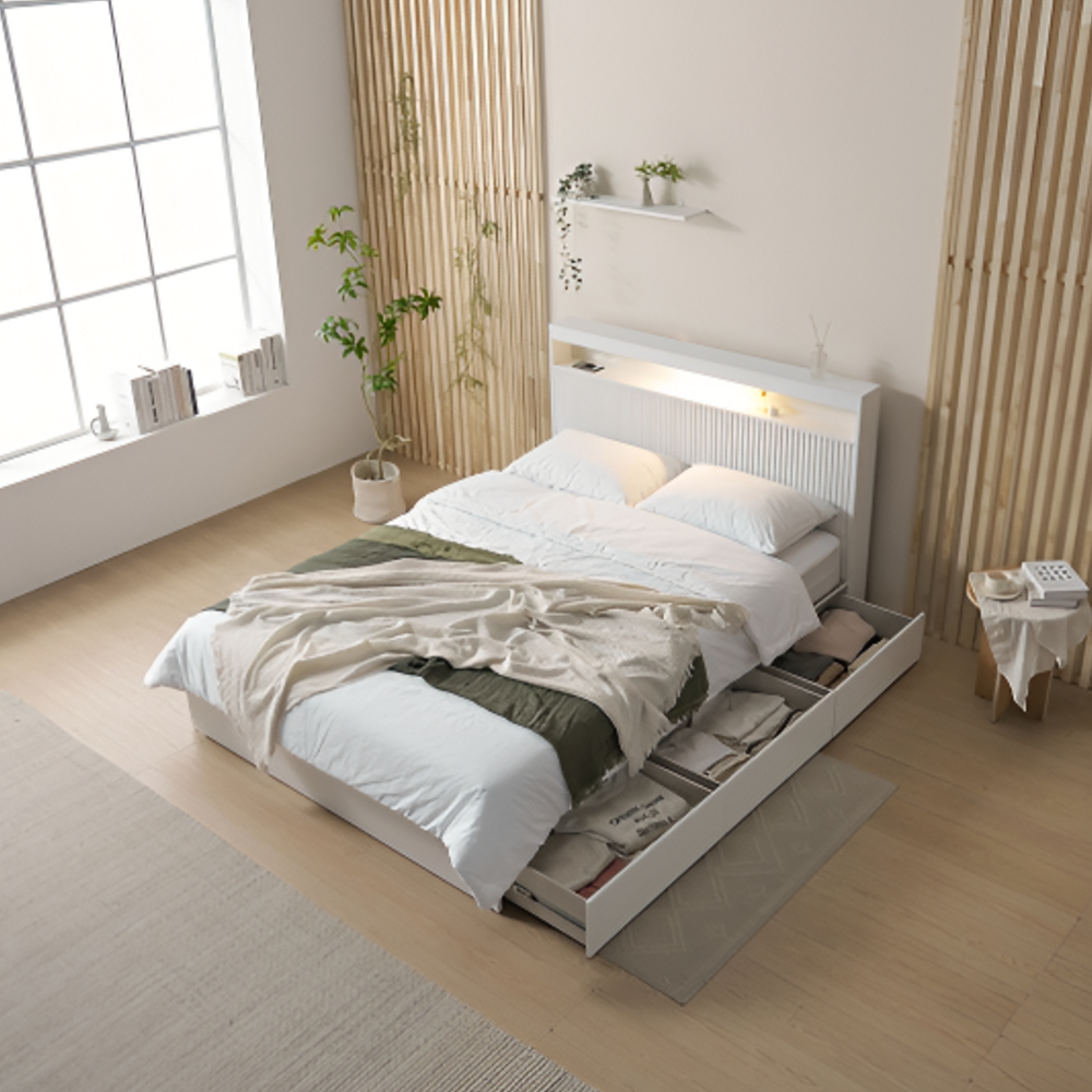 포레디 슈퍼싱글프레임 높은 서랍형 템바보드 트윈베드 호텔식 침대