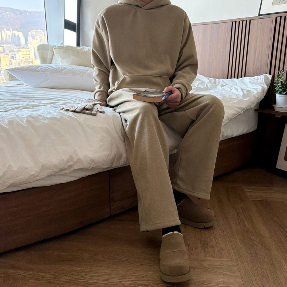 남자 알루 오버핏 겨울 양털안감 코듀로이 후드 셋업 세트 - 상세 이미지 4