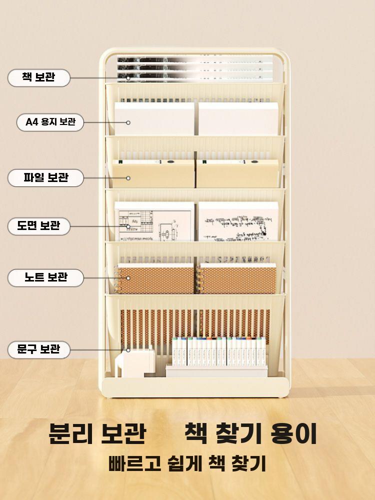 사이드 책꽂이 책상옆 책장 폭좁은 잡지꽂이 틈새 수납장 크림 화이트 3단 - 상세 이미지 5