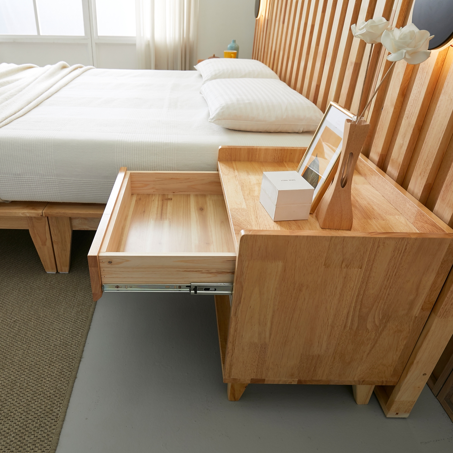 오로라 호텔식 평상형 LED 원목 침대프레임 슈퍼싱글, 내추럴