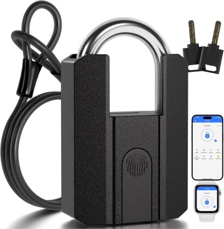 APECYC 키가 있는 APEC 스마트 지문 자전거 잠금장치 고강도 방지 U 4FT 스틸 케이블이 스쿠터 오토바이 게이트 펜스용 블루투스 생체 인식 및 앱 제어