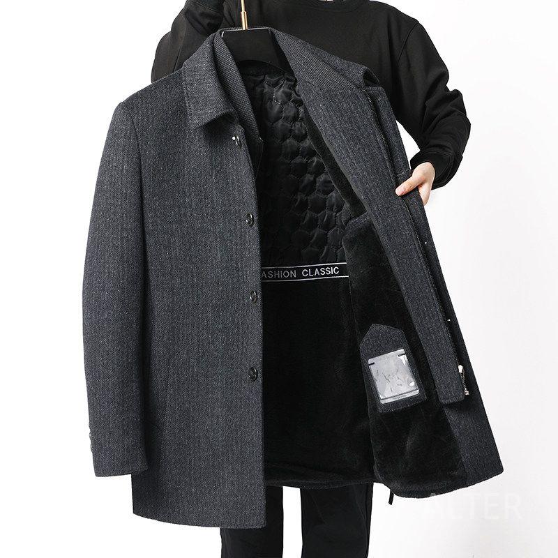 남성 모직 반코트 겨울 중년 해군 그레이 하프 코트 자켓 회색 기모 170/M (추천 57.5kg 이하) - 상세 이미지 2