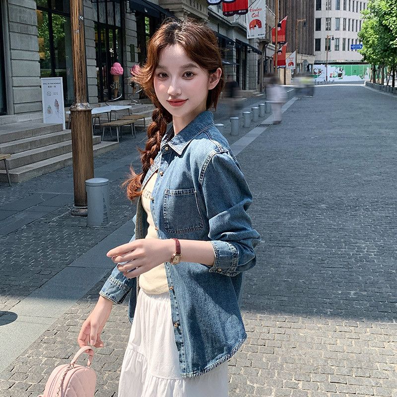 여성 데일리 캐주얼 슬림핏 트라이아세테이트 베이직 카라 롱슬리브 셔츠 남방 루즈핏 아우터 간절기 코디용 상의 - 상세 이미지 4