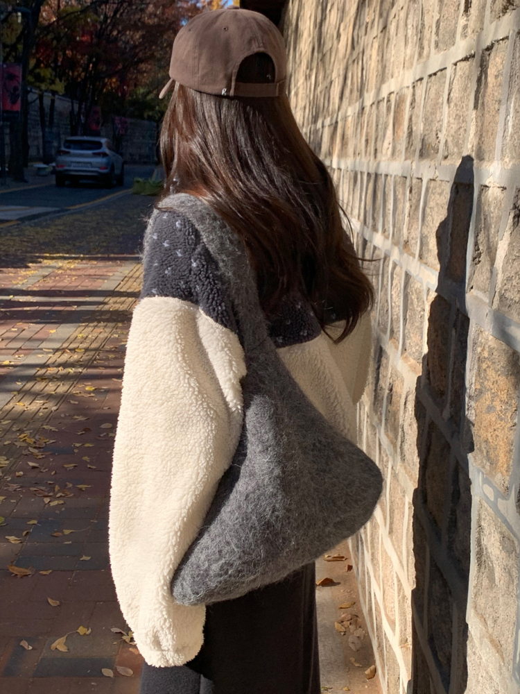 하이넥 똑딱이 배색 방풍 여자 후리스 집업 아노락 여성 양털 뽀글이 후리스 반집업 이미지 8