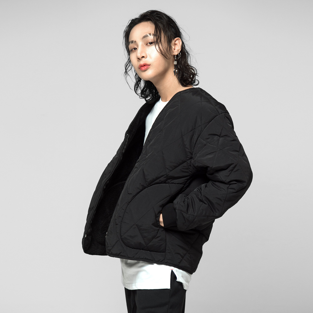 [당일출고] 남녀공용 보아털 퀼팅 집업점퍼 깔깔이 점퍼 블랙, 2XL