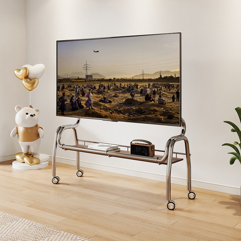 이동식 tv 거치대 티비 TV스탠드 대형 다리 무빙 스탠드 이동형 모니터 스마트 검은색단철90x35x120+크리스탈 - 상품 이미지