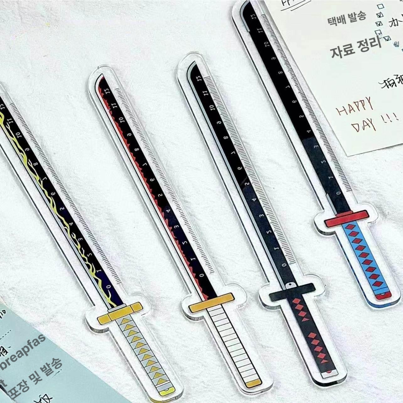 블루바구니 귀멸의칼날 일륜도 아크릴 미니어처 측정 검 자 문구 귀칼 캐릭터 굿즈 6종 세트 - 상세 이미지 3