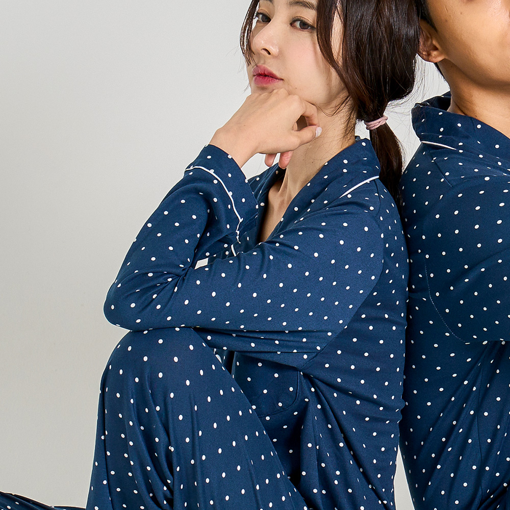 [에이원] 미니도트 남녀공용 피치기모 잠옷 카라 세트 제품 이미지