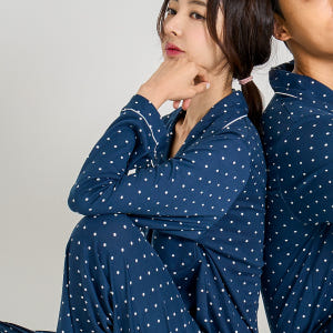 [에이원] 미니도트 남녀공용 피치기모 잠옷 카라 세트 착용 후기 | 사이즈/핏 총정리 - 상품 이미지 1