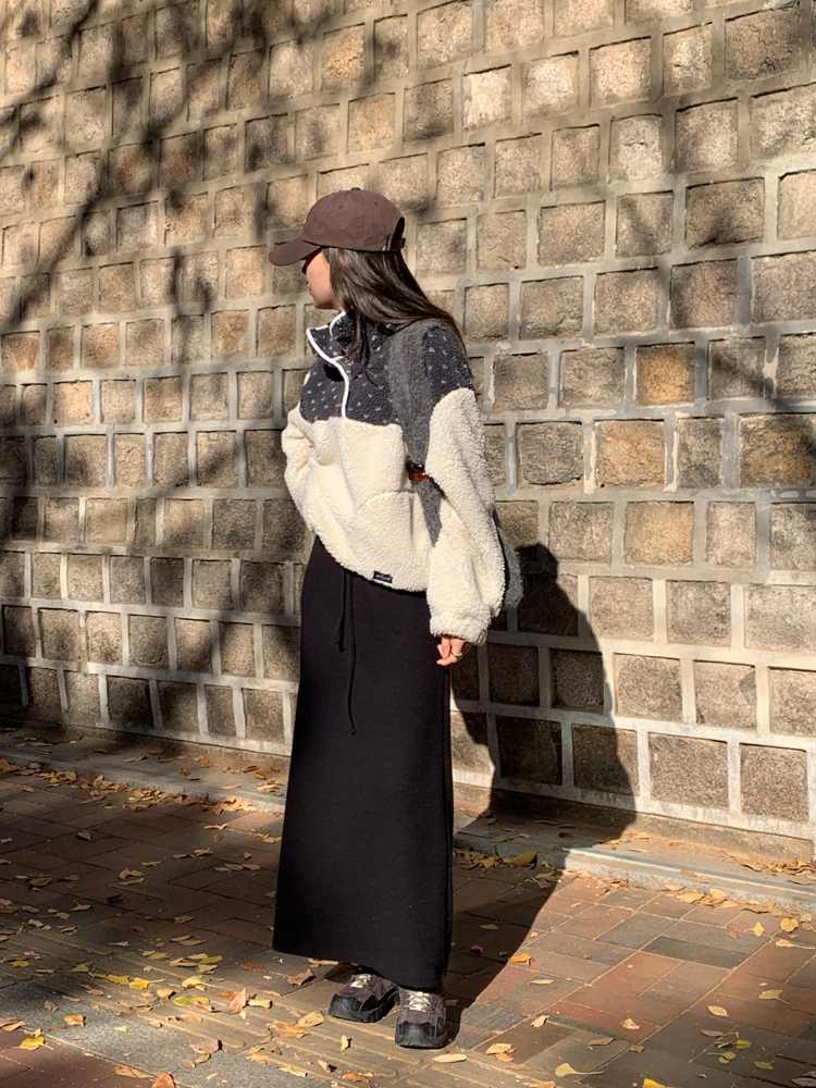 하이넥 똑딱이 배색 방풍 여자 후리스 집업 아노락 여성 양털 뽀글이 후리스 반집업 이미지 7