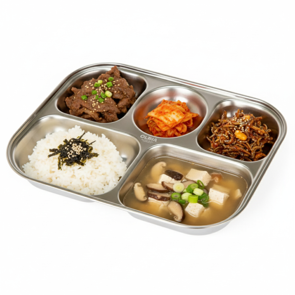 국산 무연마제 식판 스텐 5구 식단조절 가정용 성인 1인 어른 가족 군대 혼밥 식세기 - 상품 이미지