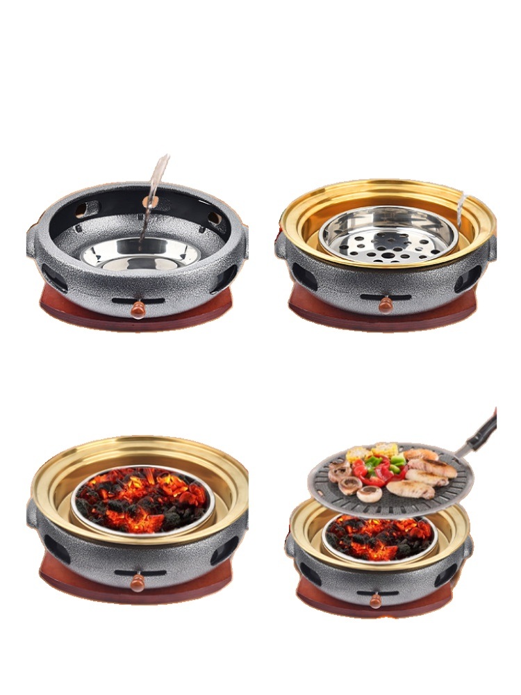 가정용 숯불 화로 일본식 구이 화로대 개인 바베큐 삼겹살 펜션 캠핑 직사각 주철 화로 (물고리 숯 상자) - 상세 이미지 3