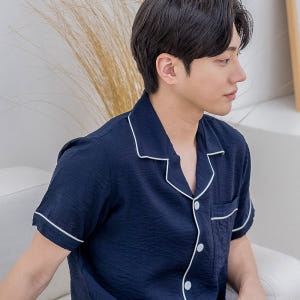 남성잠옷세트 인견 여름 반팔 카라 잠옷 파자마 홈웨어 착용 후기 | 사이즈/핏 총정리 - 상품 이미지 1