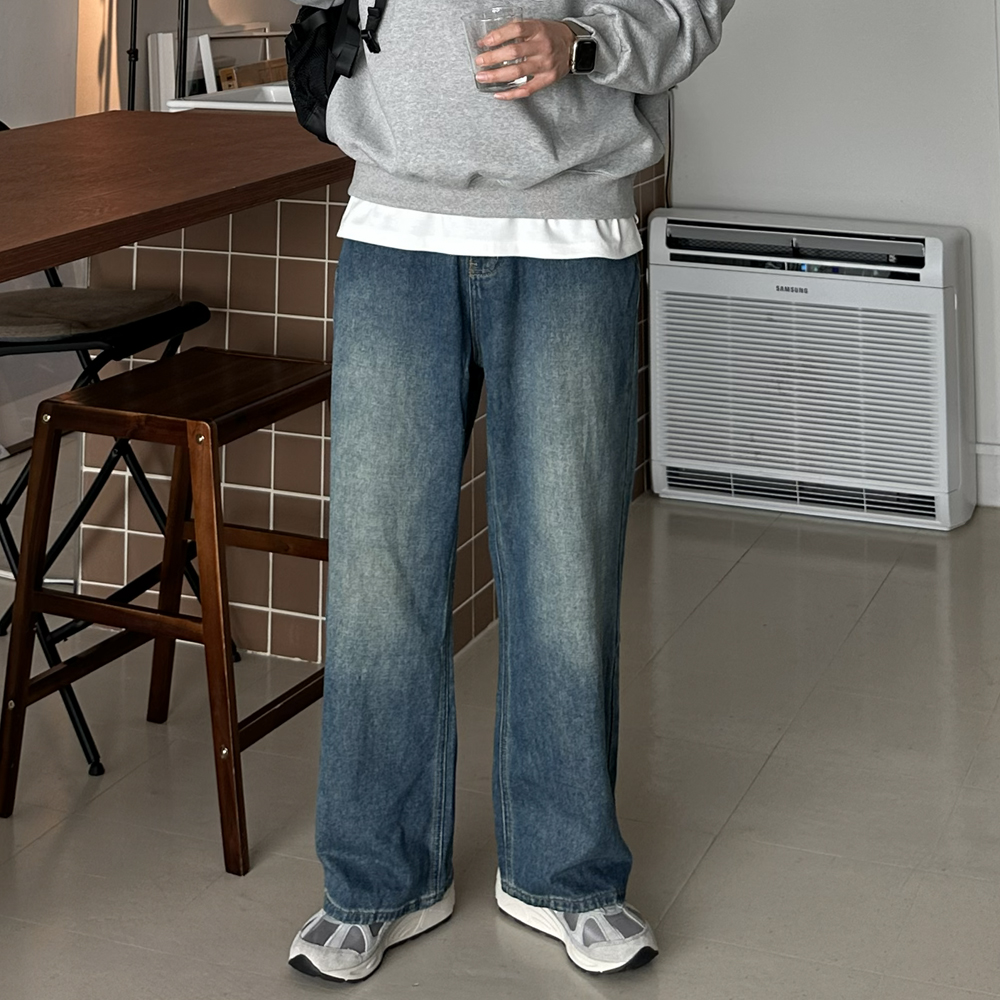 남자 와이드청바지 빅사이즈 밴딩 9부 10부 남자 청바지 제품 이미지