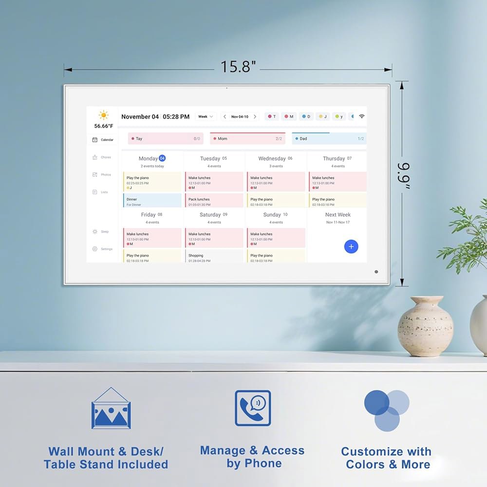 15.6인치 디지털 캘린더 터치스크린, 벽 어린이 - 가족 내장 가정을 스마트 FHD, 정리함 여러 일정, 집안일 기능 차트, 위한 액자 플래너, IPS - 상세 이미지 2