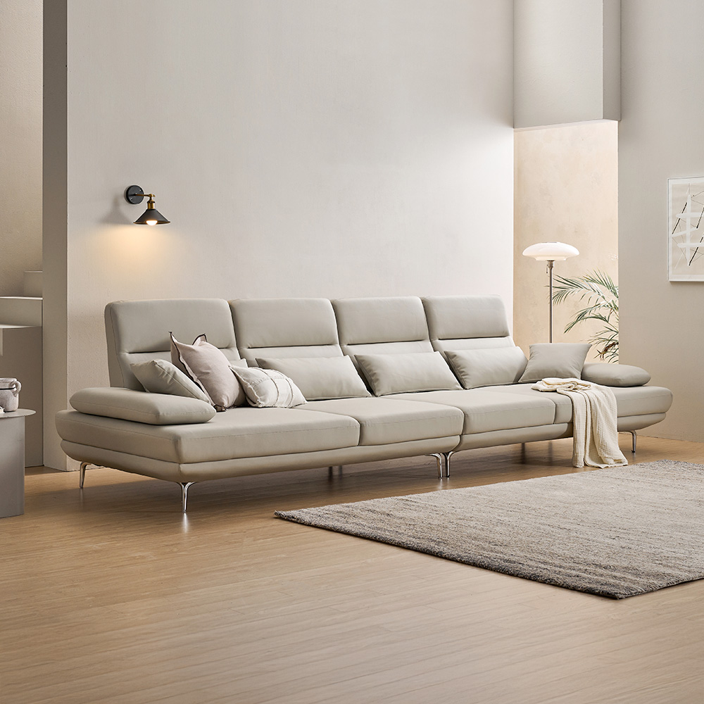 장인가구 도이 스윙소파 등받이조절 프리미엄 탄탄한 비건 레더 6인 가죽 소파