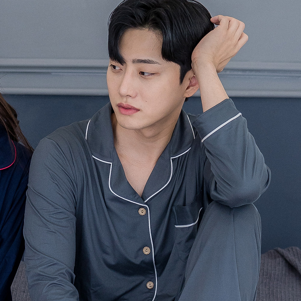 [에이원] 남성잠옷세트 기모 무지 카라 파자마 홈웨어 제품 이미지