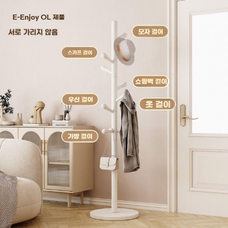 원목 옷걸이 스탠드 북유럽 코트랙 스탠딩 우드 행거 랙 3다리 8후크 화이트 - 상세 이미지 4
