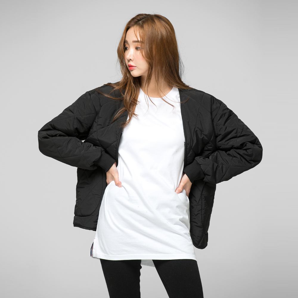 [당일출고] 남녀공용 보아털 퀼팅 집업점퍼 깔깔이 점퍼 블랙, 2XL