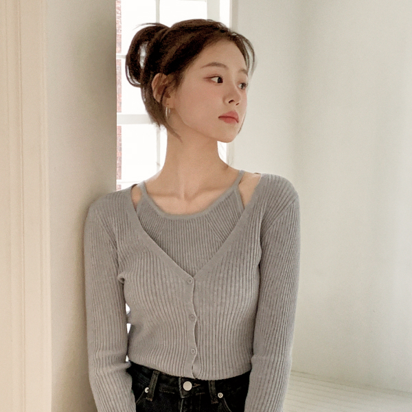 홀터 나시 가디건 니트 세트 st3016 제품 이미지