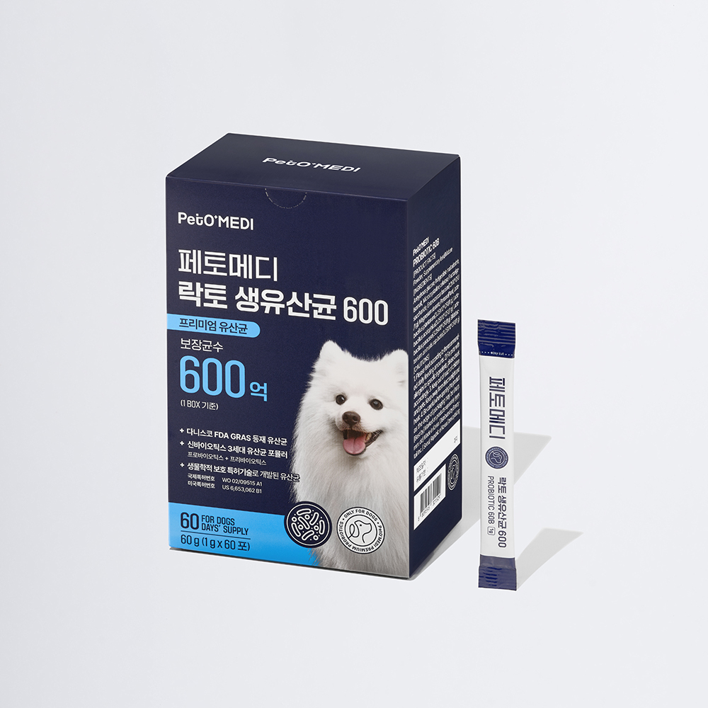 페토메디 강아지 면역력 장건강 락토 생 유산균 600 60포, 1개 - 상품 이미지