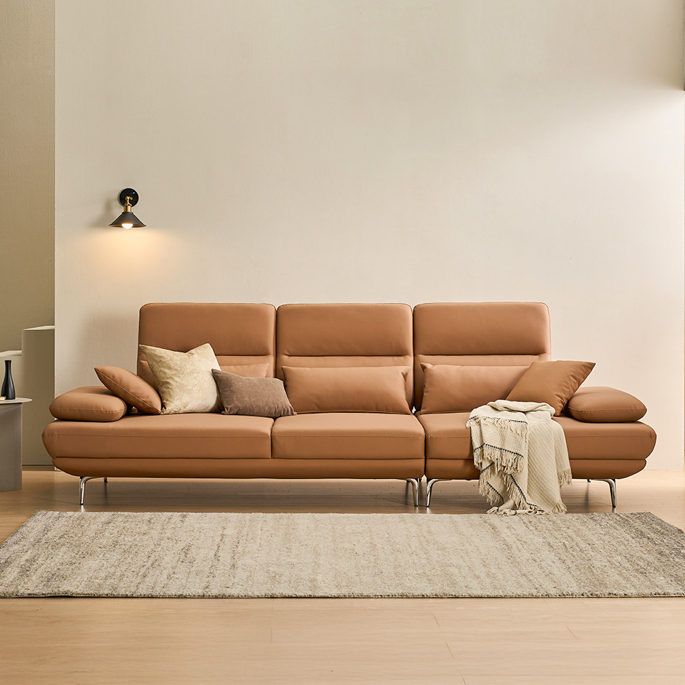 장인가구 도이 스윙소파 등받이조절 프리미엄 탄탄한 비건 레더 4인 가죽 소파