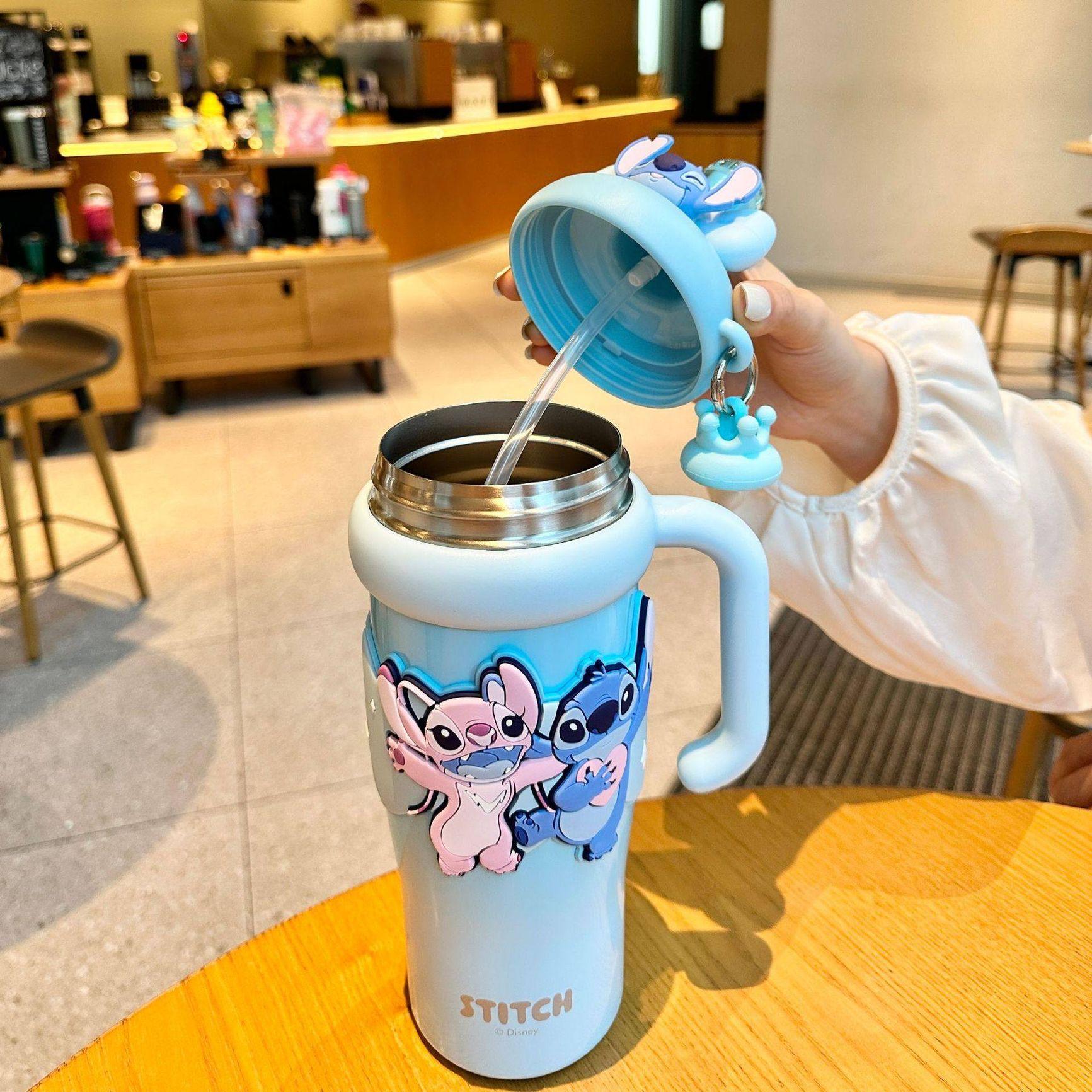 여성용 대용량 스테인리스 보온컵 빨대 물컵 아이스바 스티치 960ml - 상세 이미지 5