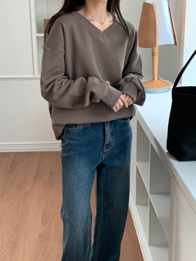 겨울 빈티지 워싱 하이웨스트 세미 부츠컷 청바지 진청 데님 팬츠 여성 기모 청바지 진청바지 이미지 6