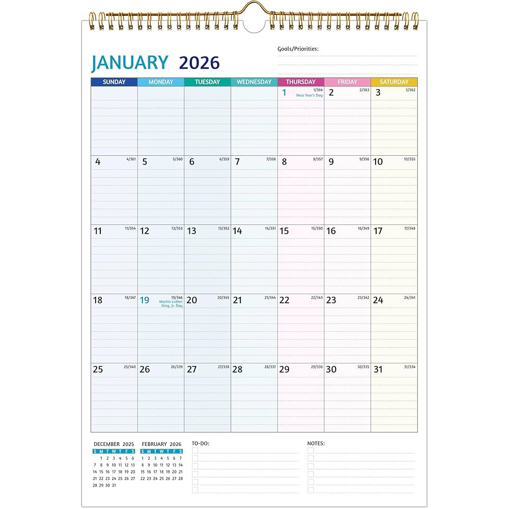 벽 달력 2025-2026 벽, 할 2026년 18개월 종이, 있는 적합 블록이 x 및 12월, 일 17인치), 두꺼운 7월 대형 달력, 정리에 43.2cm(12 - 휴일, 30. - 상품 이미지