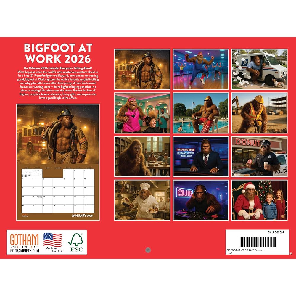Bigfoot At Work 달력 2026 월간 벽 미국산 12개월 Alien Vacation 2026 - 상세 이미지 2