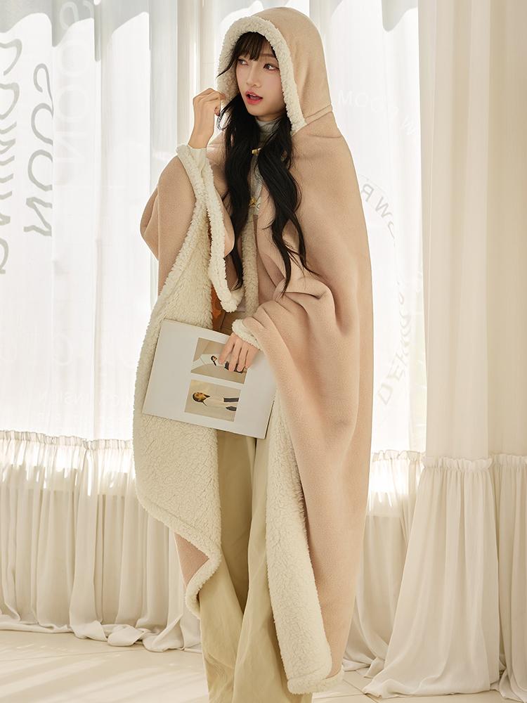 겨울용 후드 망토 담요 사무실 학생 낮잠 따뜻한 숄 외투 보온 방한 캠핑 나들이 그레이 - 상세 이미지 2