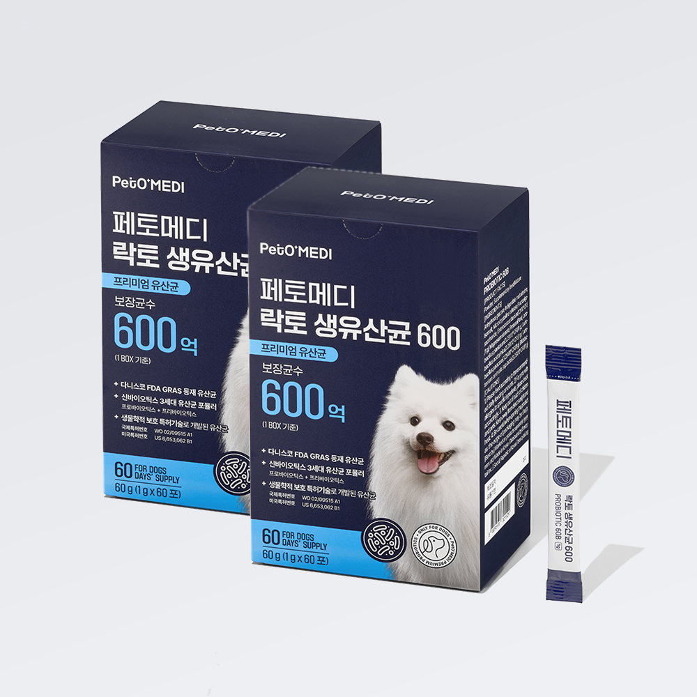 페토메디 강아지 면역력 장건강 락토 생 유산균 600 60포, 2개 - 상품 이미지