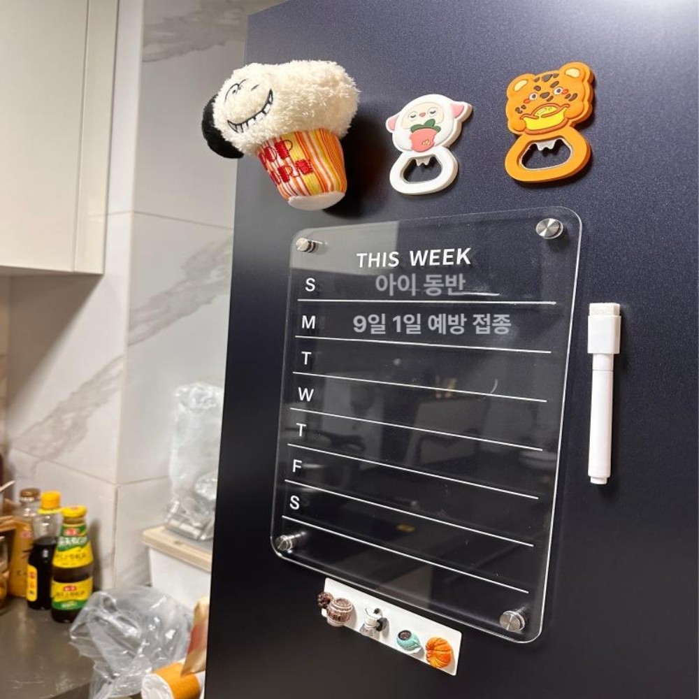 투명 아크릴 자석 냉장고 메모보드 달력 계획표 가정용 월간형 주간 계획 영문 20 x 30cm+화이트 펜 A - 상품 이미지