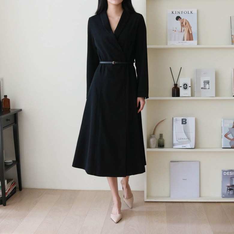 플레어 카라 빅사이즈 피로연 88사이즈 하객룩 결혼식 예복 혼주 정장원피스 긴팔 상견례옷차림 봄 겨울 2월 제품 이미지