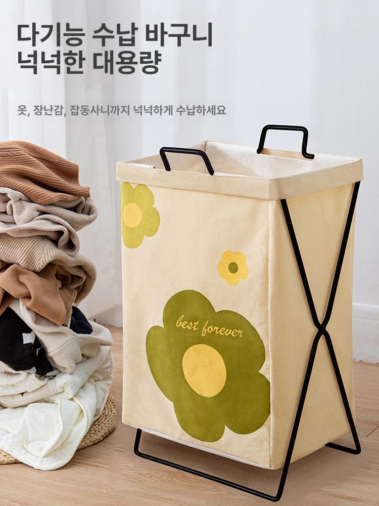 접이식 철제 옷장 의류 장난감 수납함 다용도 정리함 프러시안 블루 라지 두꺼운면직물거친프레임 - 상세 이미지 4