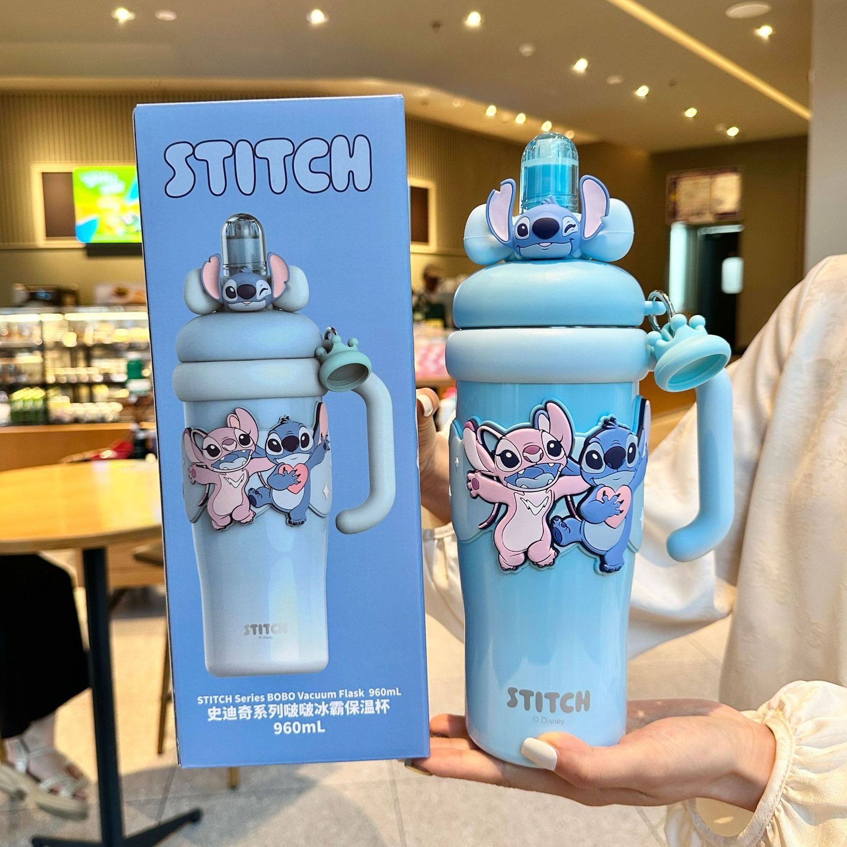 여성용 대용량 스테인리스 보온컵 빨대 물컵 아이스바 스티치 960ml - 상세 이미지 2
