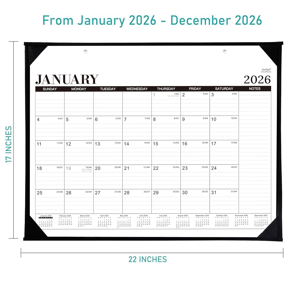 12개월 대형 책상 달력 2026년 17인치), 할 일 1월, x 43.2cm(22 책상, 메모 1월 12월, 55.9 목록 - 블록, 및 유선 - 상세 이미지 3