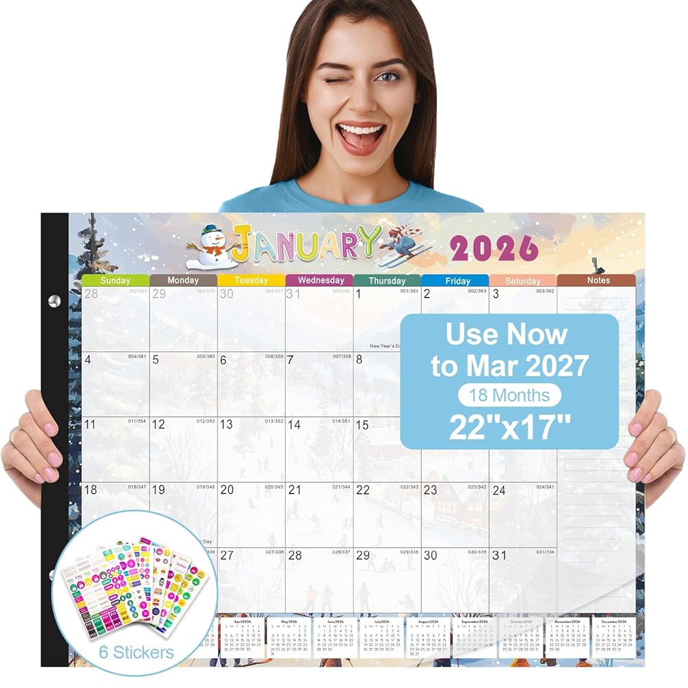 Gannyfer 책상 달력 2026, 18개월 3월까지 (스티커 2026-2027, 그리드 패드 지금 43.2cm(22 6개 데스크탑 레이아웃 사용, 2027년 대형 x 포함) - 상품 이미지