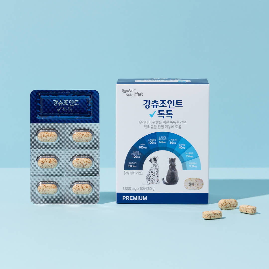 바른뉴트리펫 강츄조인트 톡톡 강아지 관절 영양제 슬개골 연골 노견 고양이 60정, 1개 제품 이미지