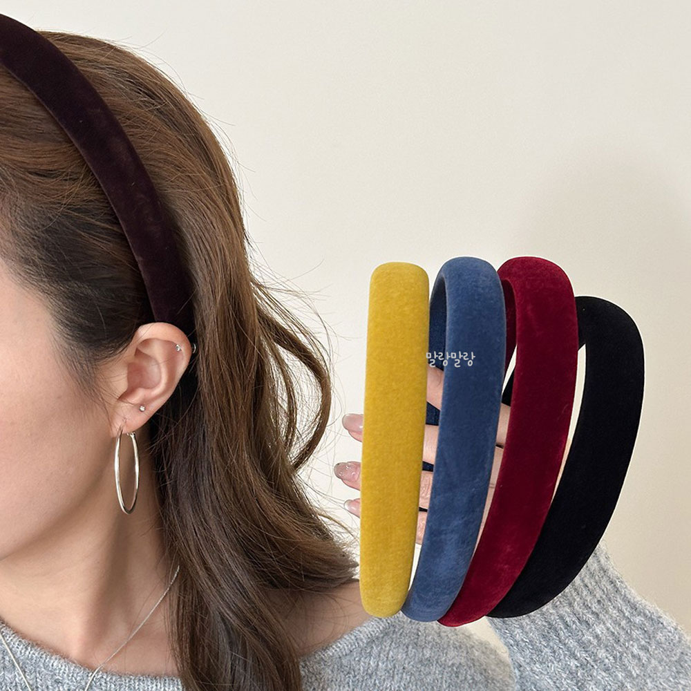 도톰한 벨벳 머리띠 헤어 볼륨 심플 단색 컬러 겨울 헤어밴드 - 상품 이미지