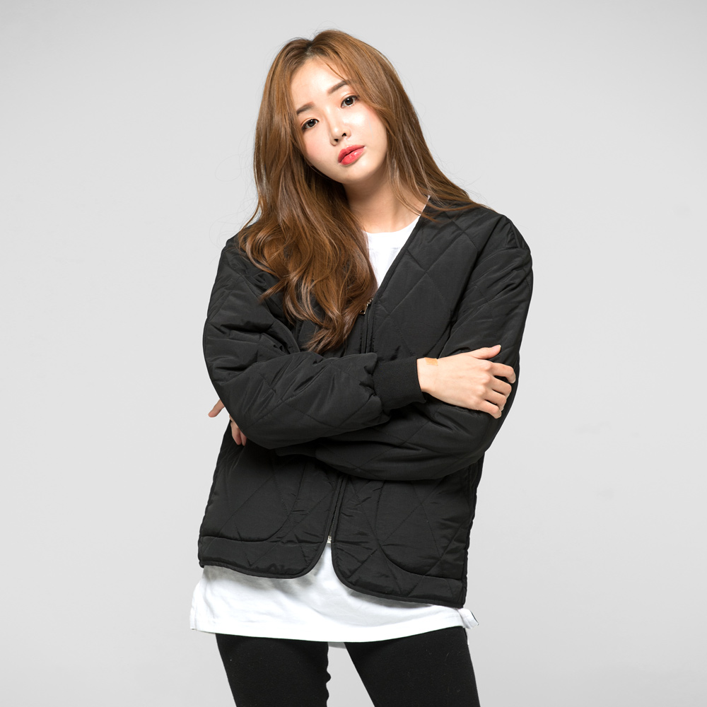 [당일출고] 남녀공용 보아털 퀼팅 집업점퍼 깔깔이 점퍼 블랙, 2XL