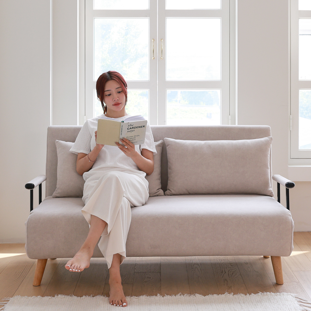 세인트블랑 벨라 갤럭시 패브릭 소파베드 간이 접이식 침대 sk 스툴미포함, 연그레이, 2인용