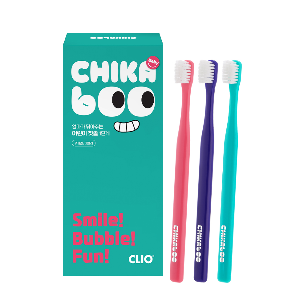 [세트구성] 크리오 치카부 키즈 치약&칫솔 세트(무불소 어린이 딸기향 치약 100g 3개+유아용 1단계 초미세모 칫솔 9입) - 상세 이미지 2