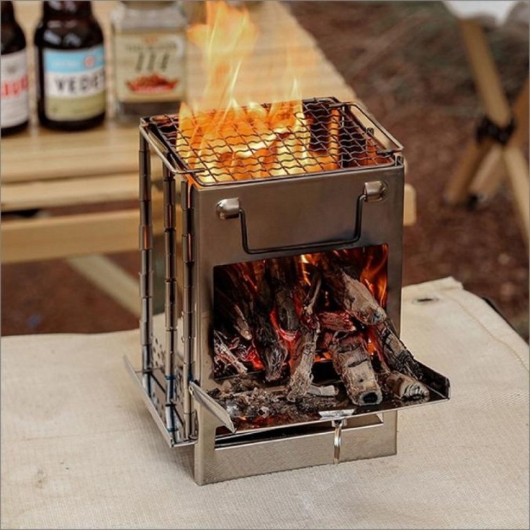 미니 사이즈 접이식 사각난로 휴대용 스테인레스 화로대 불멍 장작 화목 난로 캠핑 차박 바베큐 그릴 숯불