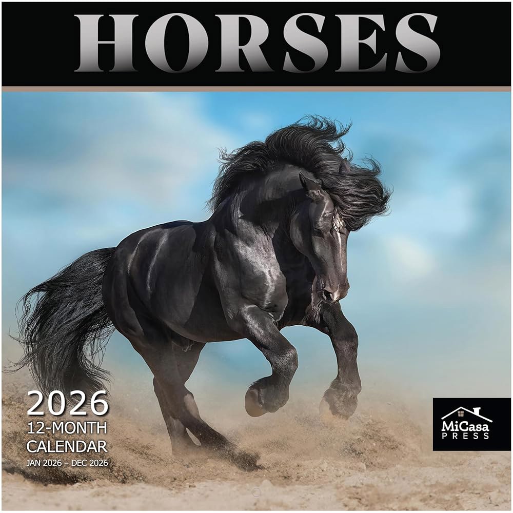 말 2026 벽 달력 12개월 두껍고 x 61cm(12인치 24인치) 펼쳤을 30.5cm 때 튼튼한 선물 종이 01 - Horses New 2026 - 상품 이미지