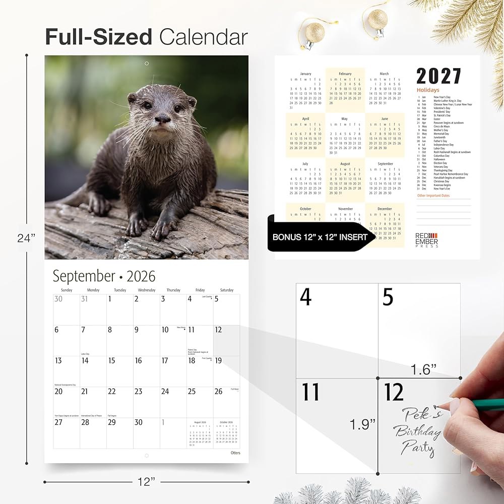 Otters 2026 벽 달력 12개월 종이 x 24인치) 동물 휴일 두껍고 귀여운 61cm(12인치 펼쳤을 튼튼한 30.5cm 선물 13 Toads New 2026 - 상세 이미지 2